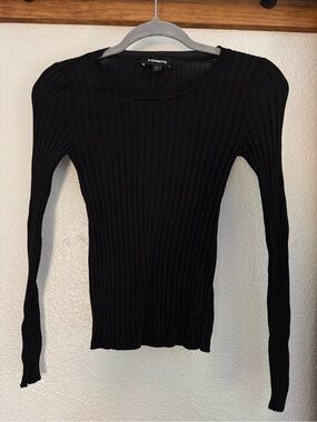 Express Black Ribbed Long-Sleeve Slim Fit Top
